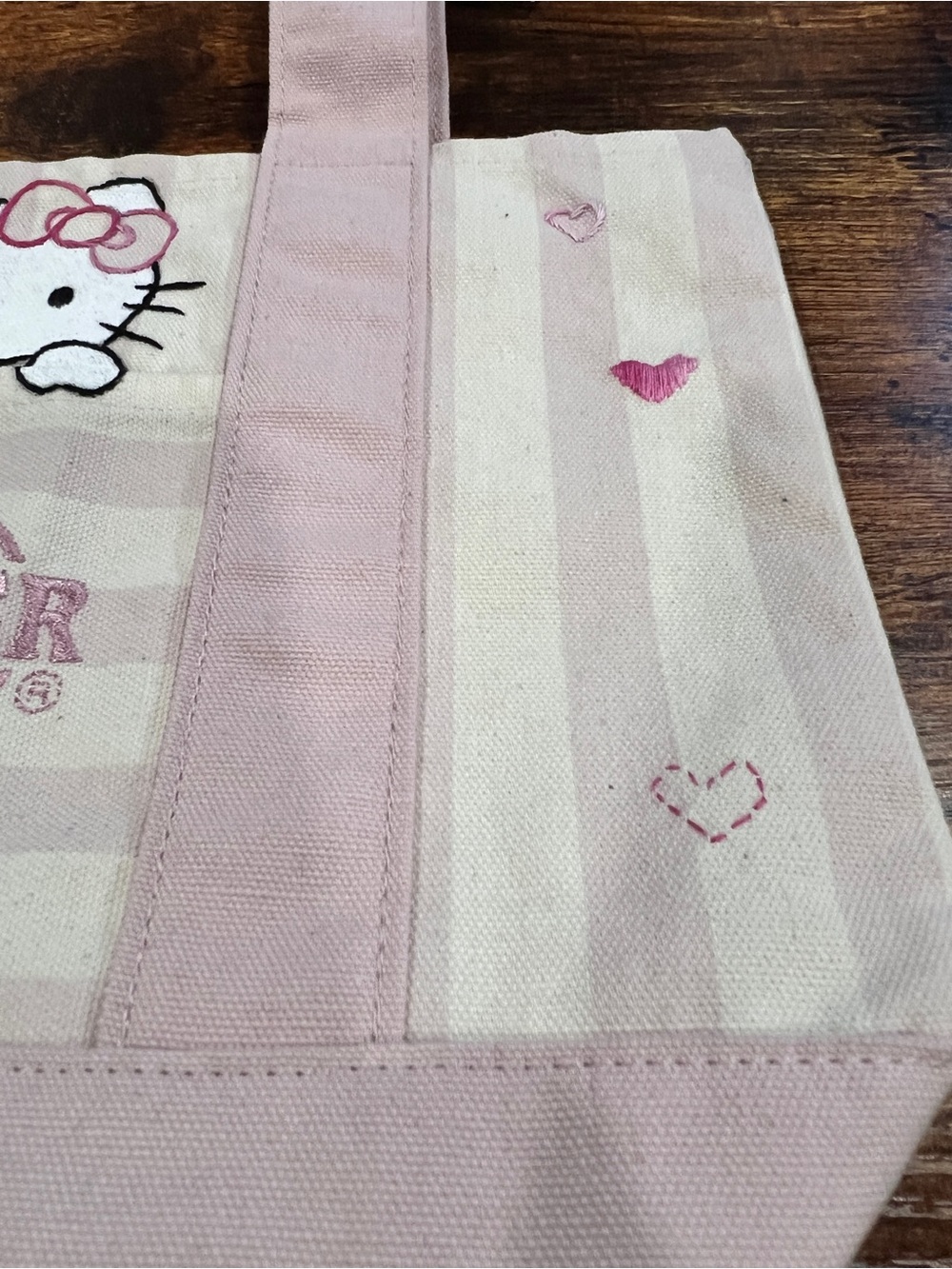 Viral Trader Joes Pink Stripe Canvas Tote Bag - hand embroidered / hand painted - Picture 6 of 7